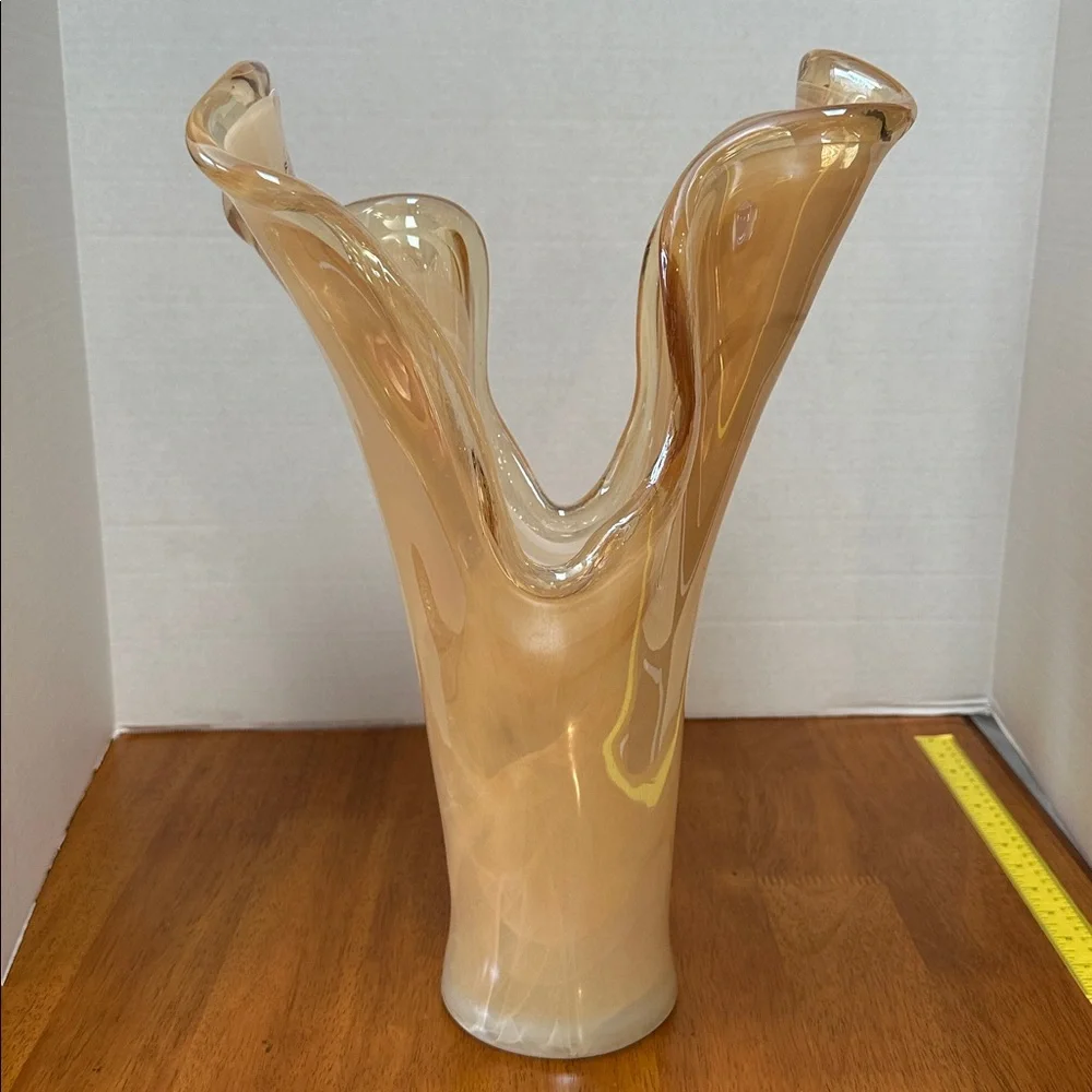 Murano Italy Swirl Glass Vase in Cream tones. Large 17” - Picture 3 of 13